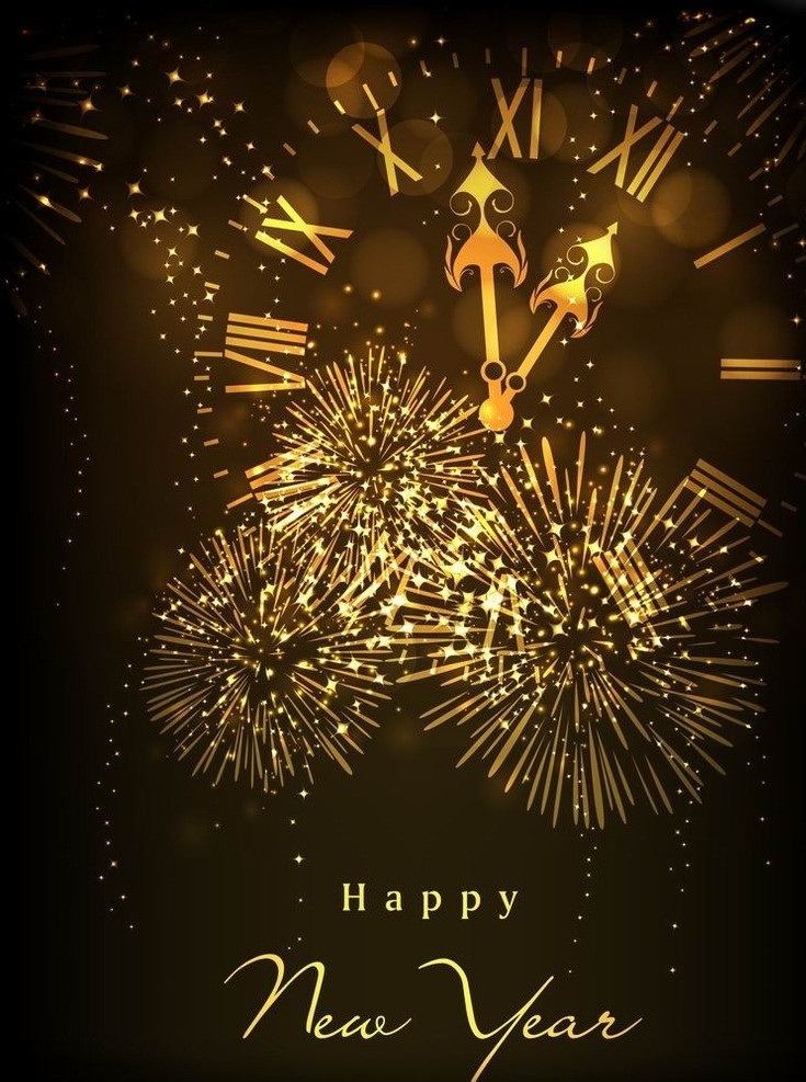 梦幻 烟花 时钟 新年 背景 动感 烟火 礼花 时间 钟表 金色 时尚 潮流 喜庆 节日 庆祝 祝福 装饰 手绘 底纹 矢量 节日其他 节日素材