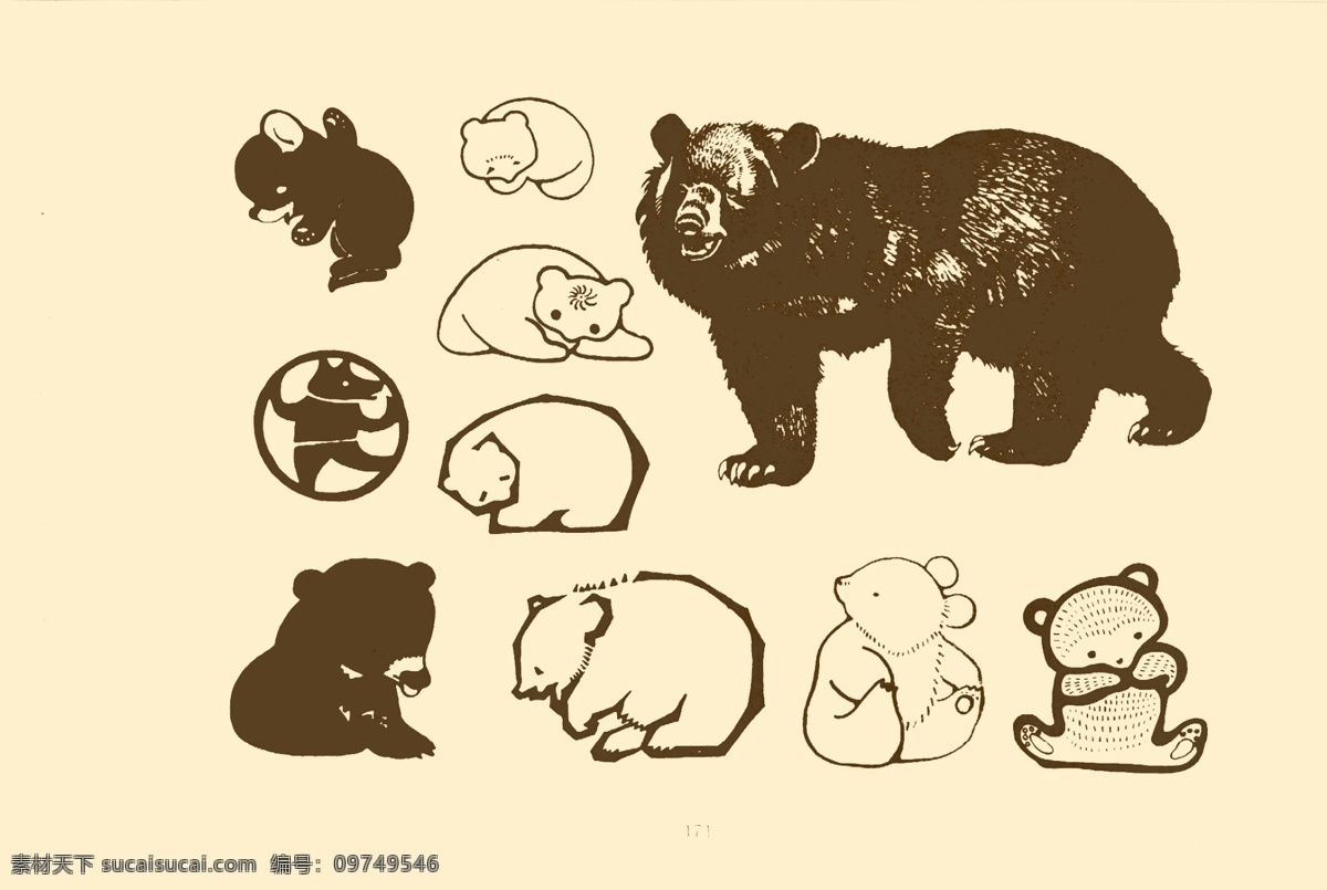 动物图案 熊 卡通 动物 纹样 图案 白描 简笔画 儿童画 狗熊 分层 源文件
