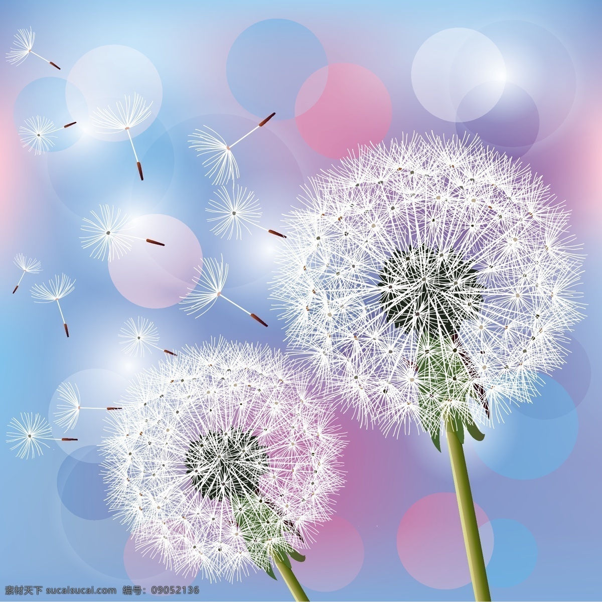 唯美 春意盎然 清新 绿色 花草 卡通插画 蓝天白云绿树 蒲公英 矢量图 花纹花边