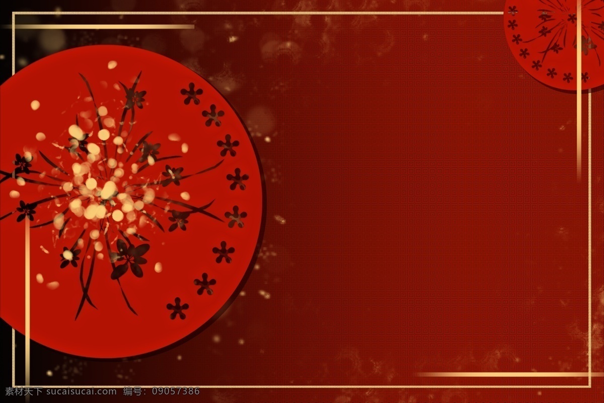 新年 烫金 手绘 装饰 花纹 边框 创意 合成 背景 红色 喜庆 底纹 简约 灯笼 金色