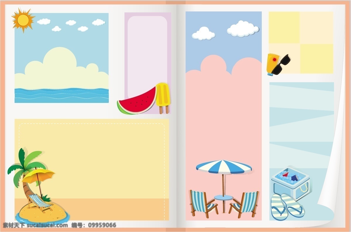 夏日 主题 纸 背景 旗帜 边界 夏季 模板 盒 海 旗帜背景 平面设计 艺术 图形 假日 木板 冰 画 伞 海洋