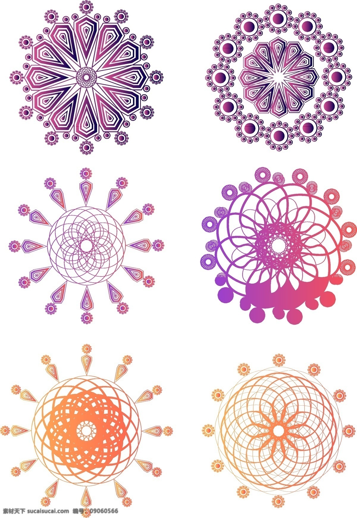 原创 矢量 几何 万花筒 旋转 渐变 元素 设计元素 装饰 花纹 可商用 珊瑚橘 锦鲤红