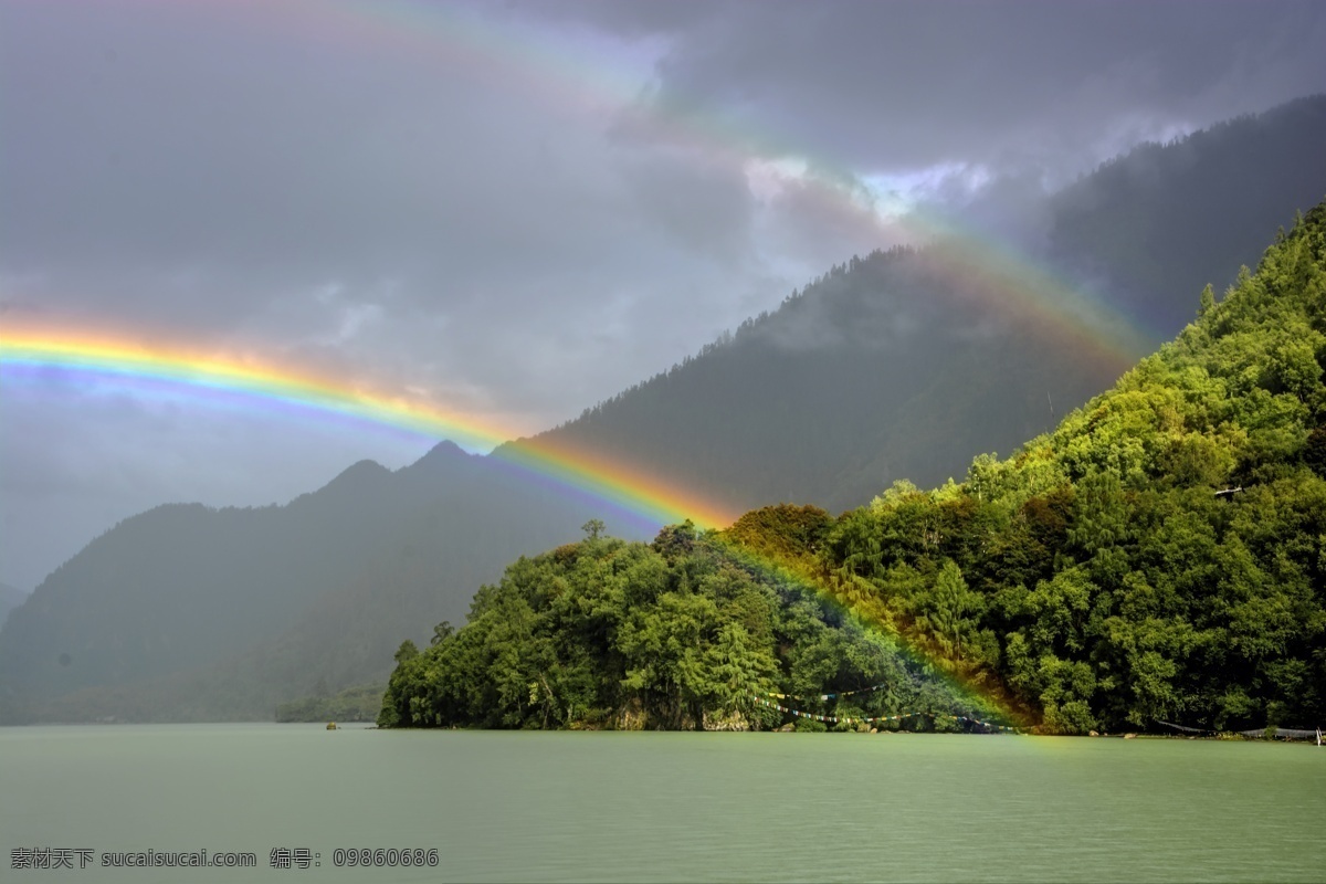 巴松措双彩虹 巴松错 风景 双彩虹 西藏 山水风景 自然景观