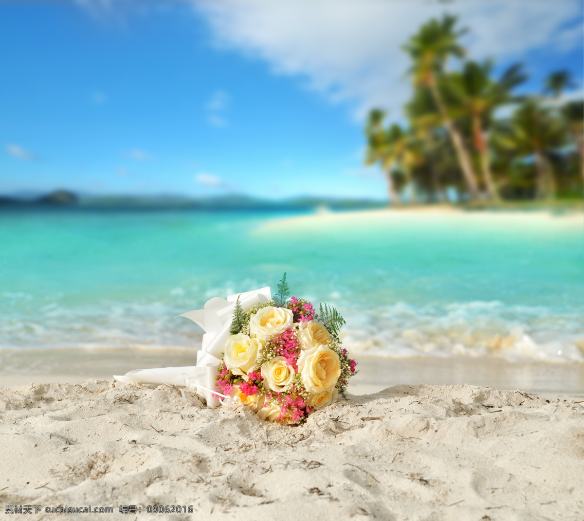 束花 玫瑰 海边 婚纱摄影 沙滩 礼品 图片类 文化艺术 节日庆祝
