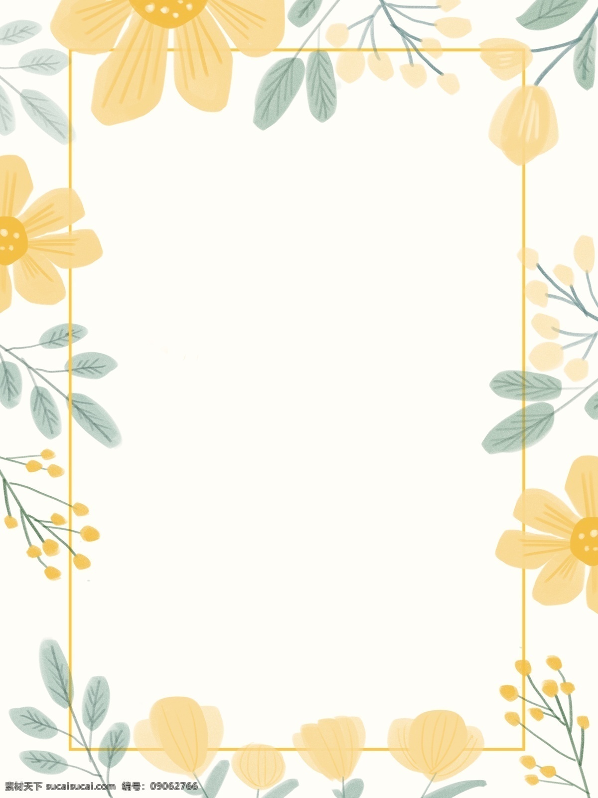 清新 婚礼 边框 花朵 手绘 背景 清新可爱自然 婚礼边框 黄色花朵 小碎花 灰色系 可爱 温暖 黄色