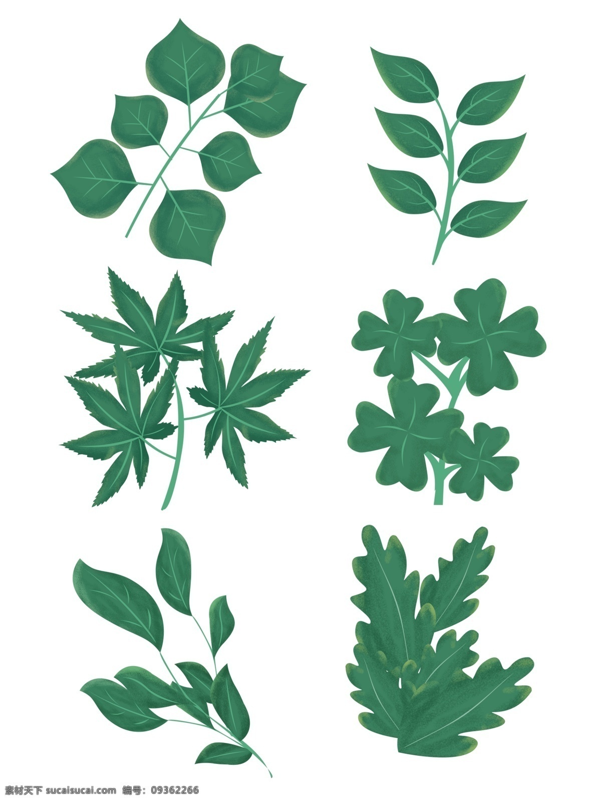 手绘 精品 绿叶 卡通 植物 矢量 简约 绿色 清新 树叶 手绘植物