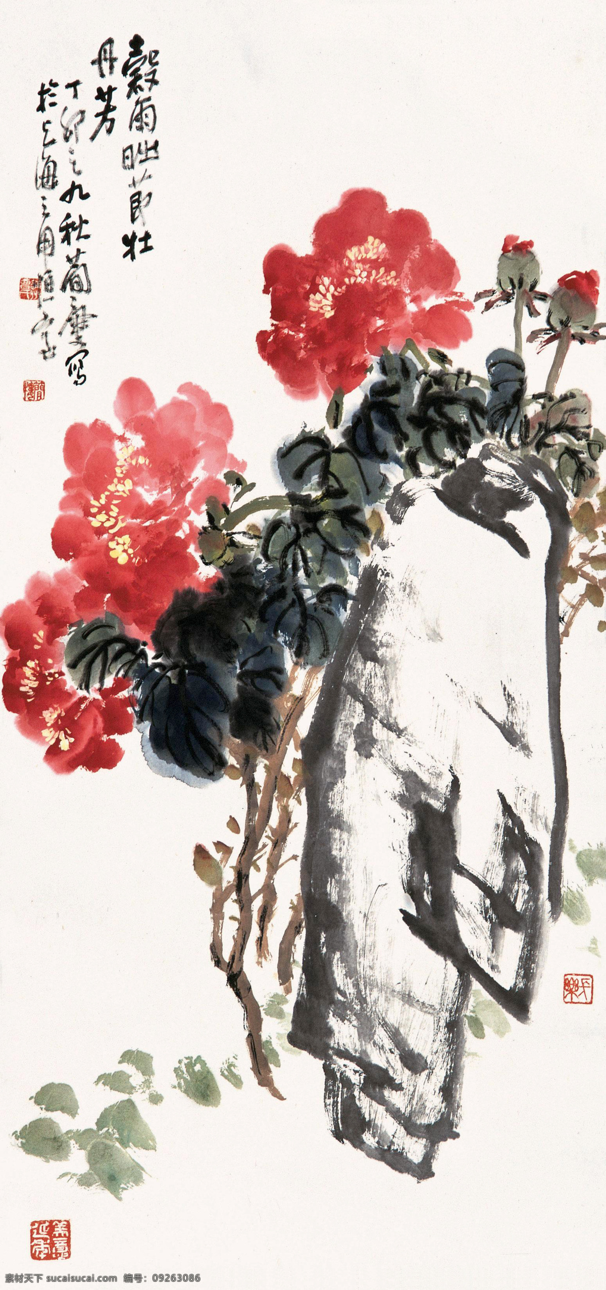 丹芳 美术 中国画 花卉画 牡丹画 牡丹花 石头 国画艺术 国画集66 绘画书法 文化艺术