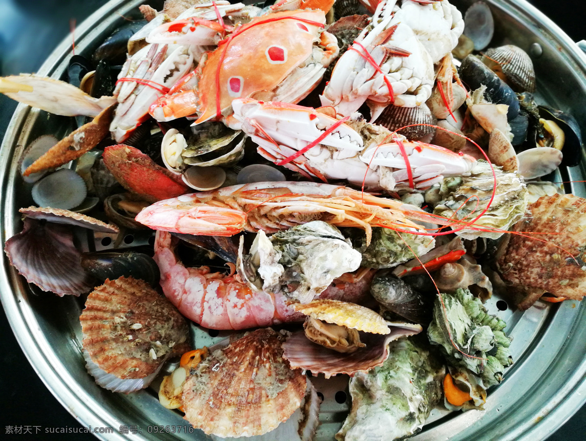 海鲜 清蒸 青岛大虾 扇贝 螃蟹 狗爪 食物特写 餐饮美食 传统美食