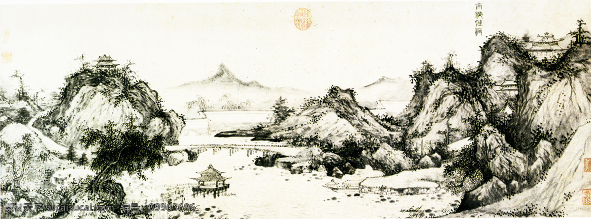 山水 名画 书画 北京 八景 图 名家 王 绂 作品 古画 山水画 书画真迹 中国水墨画 北京八景图之 名家王绂作品 文化艺术