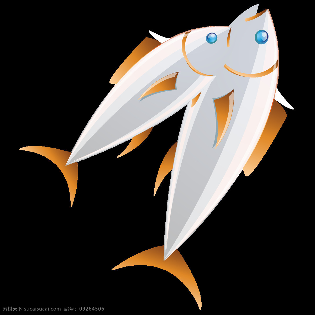 卡通 两 只 三文鱼 元素 png元素 海产品 海鲜 海洋 免抠元素 透明素材 鱼类