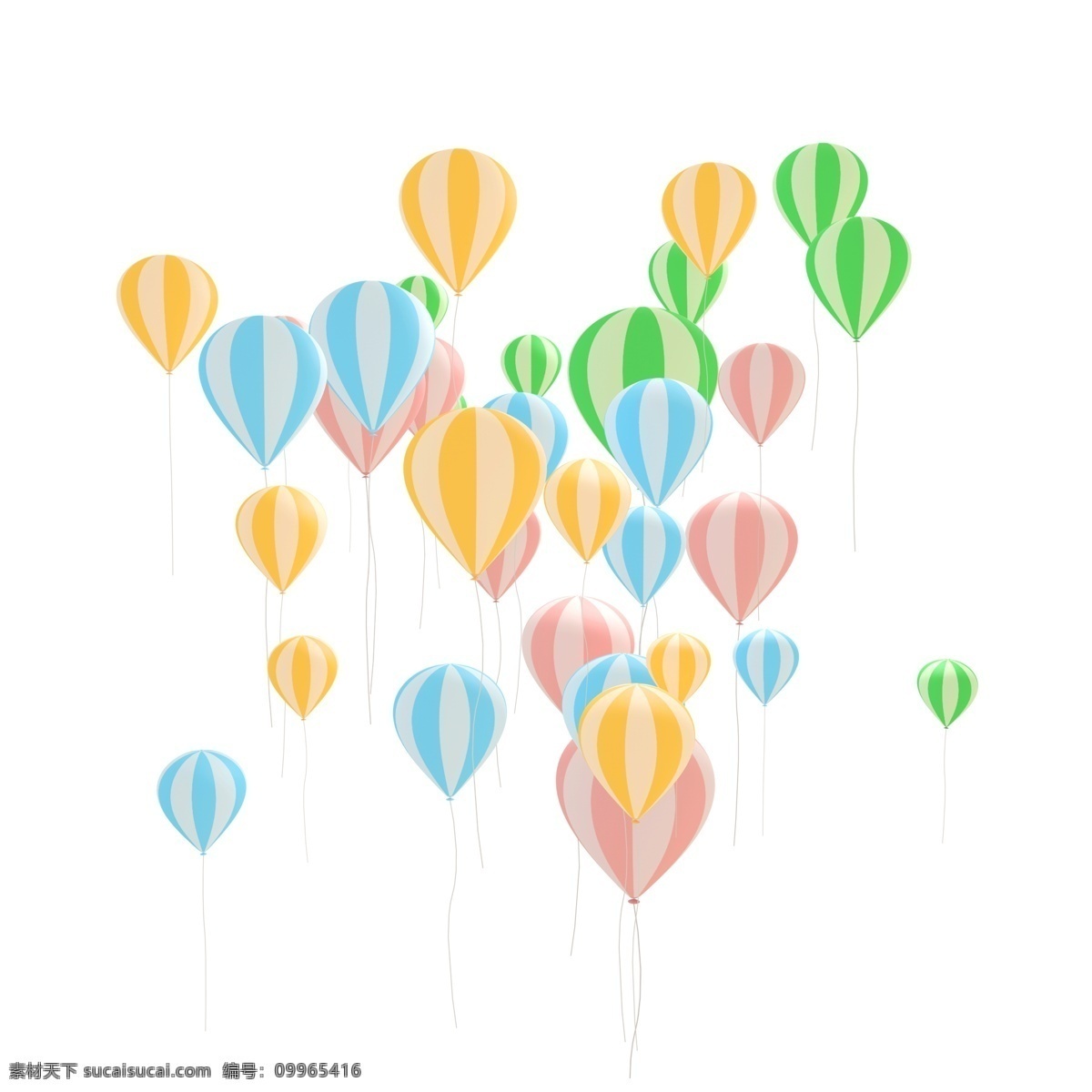 彩色 c4d 立体 气球 漂浮 蓝色 绿色 黄色 粉色