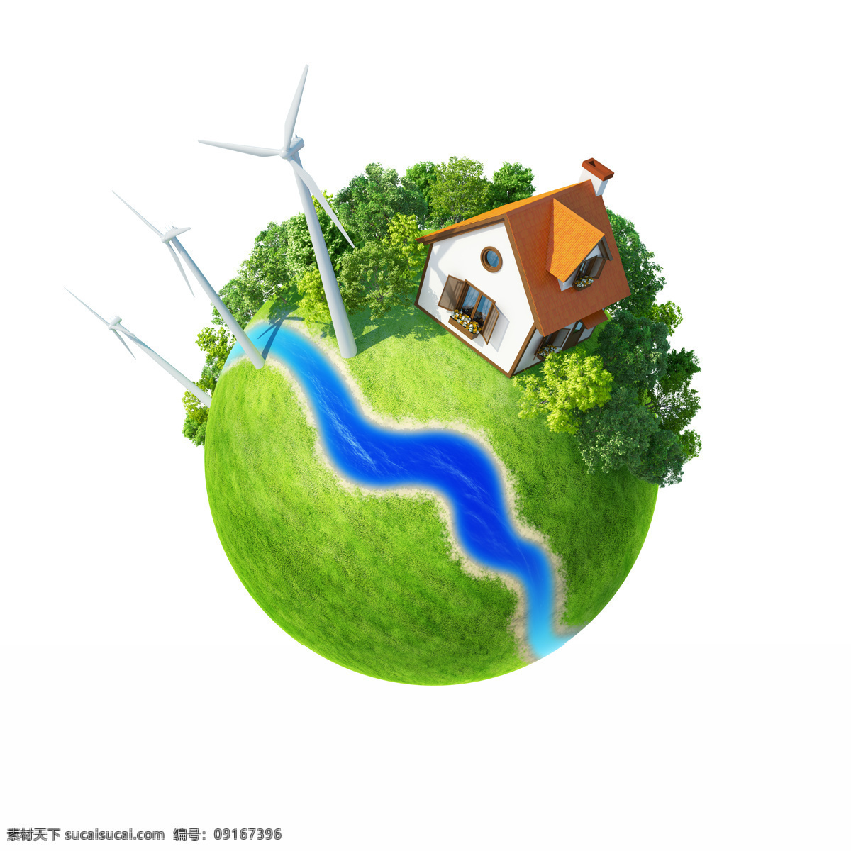 草地 创意地球素材 地球环保图片 房子 风车 绿色草地 绿色地球 创意 绿色 地球 设计素材 模板下载 树木 风力发电车 河道 环保 低 碳 psd源文件