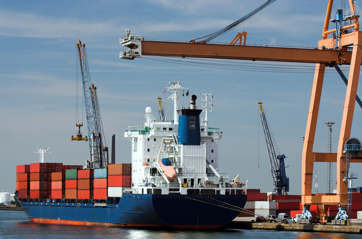 集装箱 货轮 码头 运输 轮船 塔吊 起重机 汽车图片 现代科技