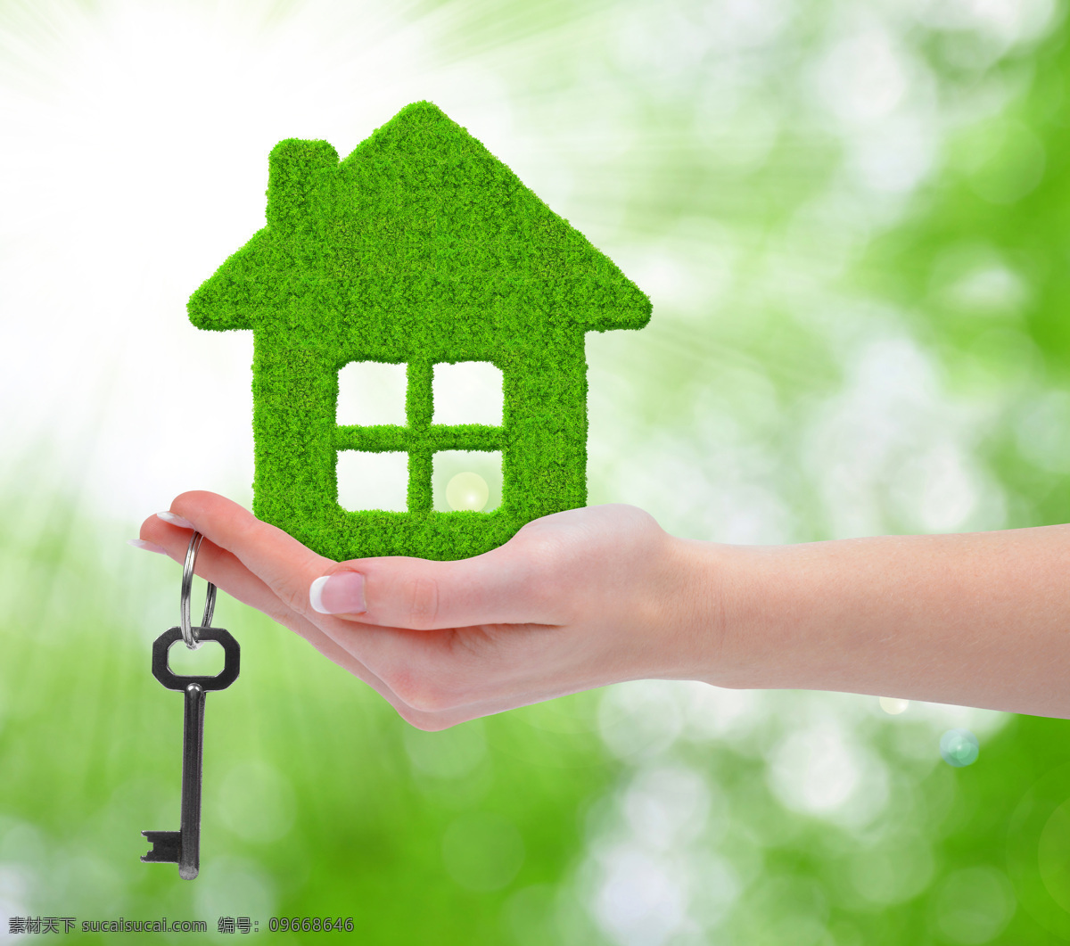 环保绿色房子 绿色 房子 钥匙 绿色人居 房地产 伸出手 手捧着 产权 环保材料 自然 清新 节约 环保设计 生活百科 生活素材