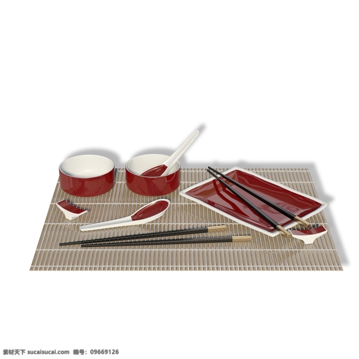 日式 个人 餐具 套装 组合 饭碗 碟子 筷子 勺子 垫子