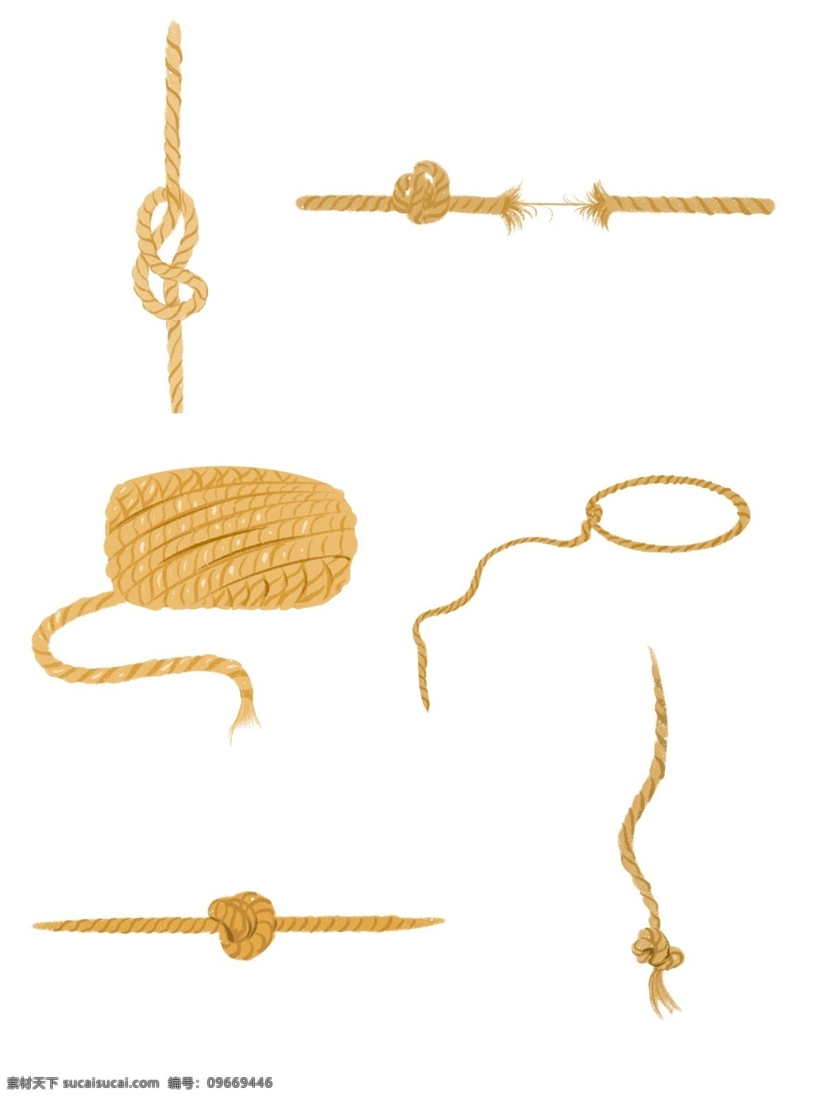 麻绳 手绘 元素 绳子 圈套 手绘绳子 绳结 线绳 线 效果元素
