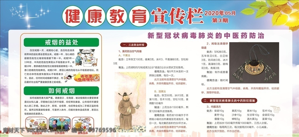 健康教育 宣传栏 戒烟的益处 如何戒烟 冠状病毒 中医药 薰药防治