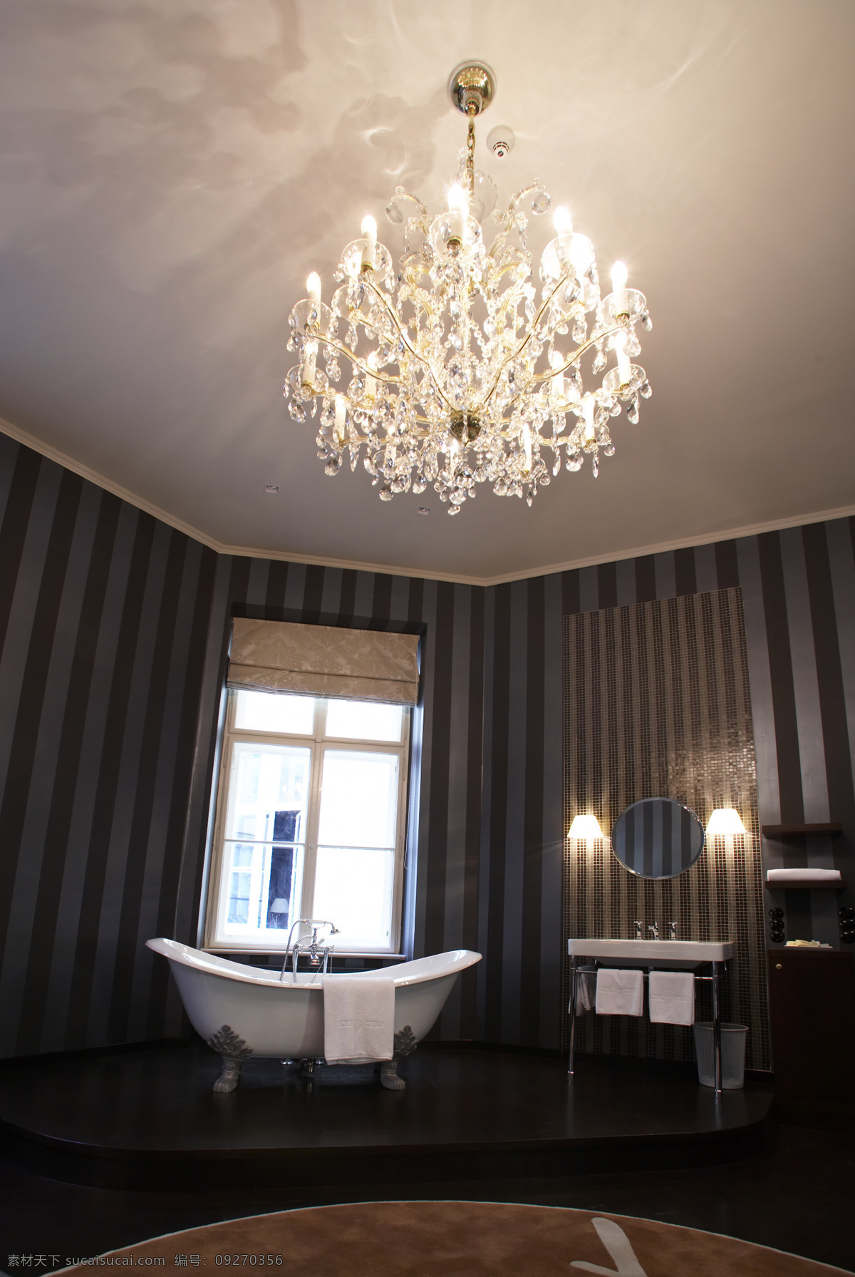 建筑景观 室内设计 水晶吊灯 浴缸 浴室 自然景观 黑白 调子 黑白调子 建筑艺术 家居装饰素材