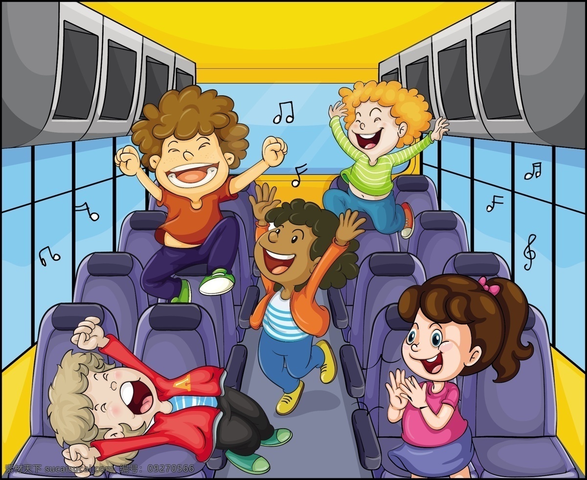 矢量 卡通 背景 笔记 孩子 欢乐 可爱 身材 学生 开朗 车厢 矢量图 矢量人物