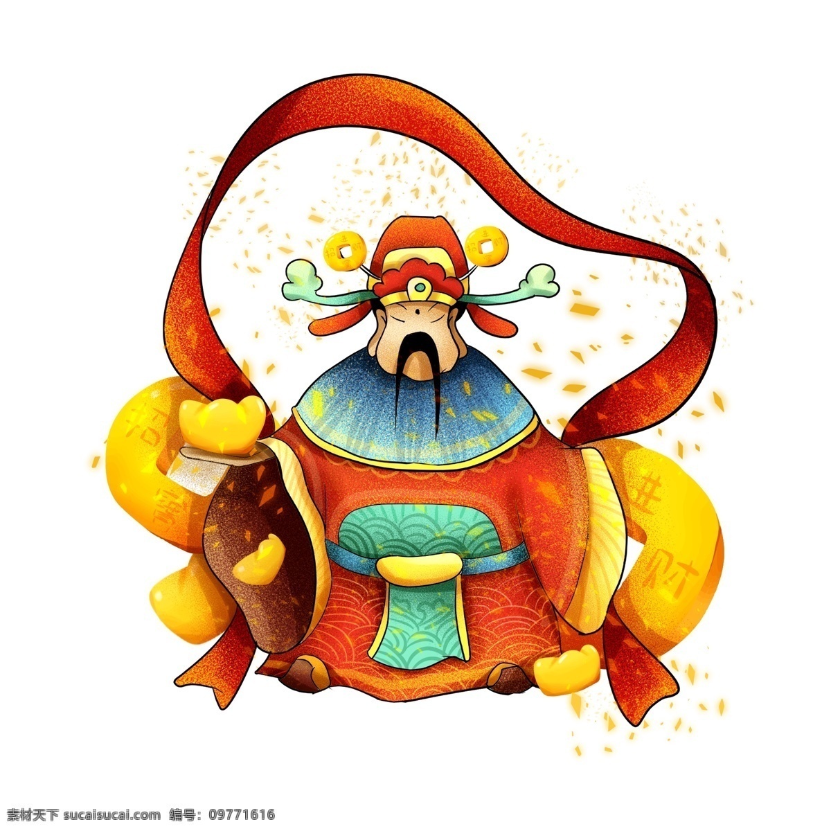 新年 喜庆 财神 商用 元素 过年 年画 插画 手绘