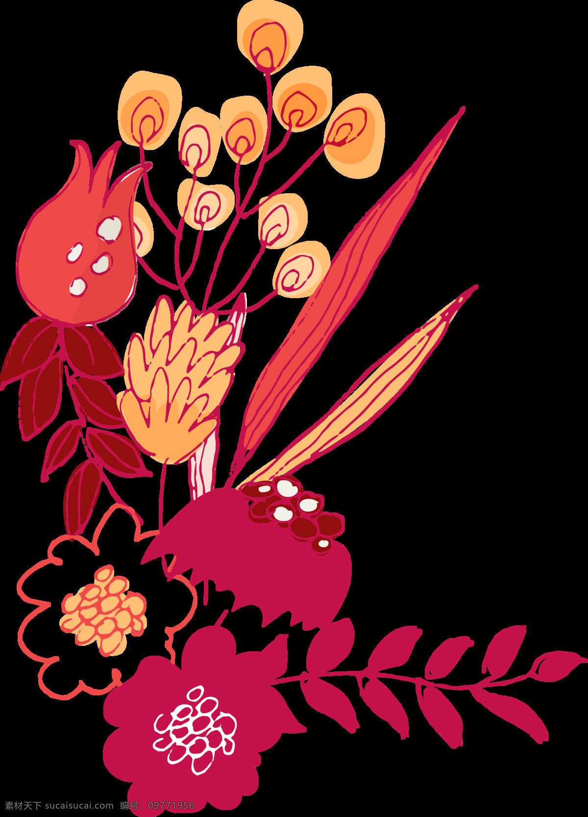 手绘 石榴 花卉 透明 红色 橘色 卡通 免扣素材 水彩 透明素材 叶子 装饰图案