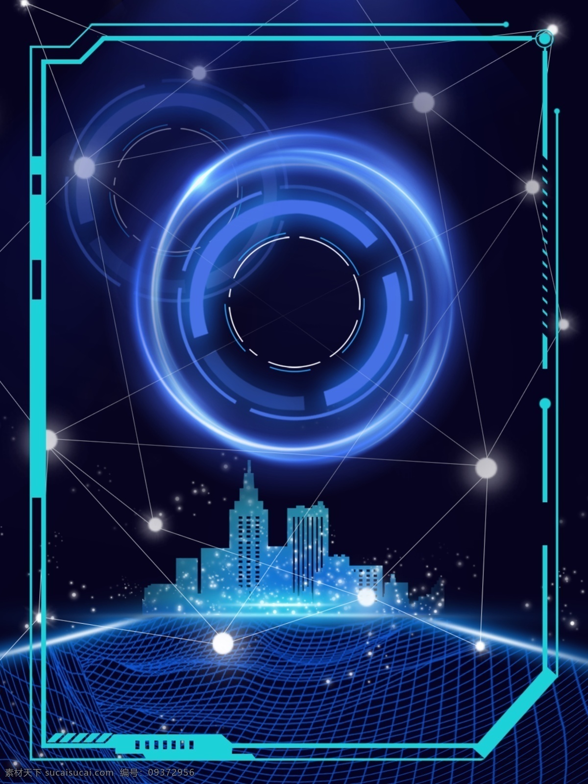 原创 科技 城市 智能 炫 酷 蓝色 背景 网络 边框 炫酷 光圈 圆