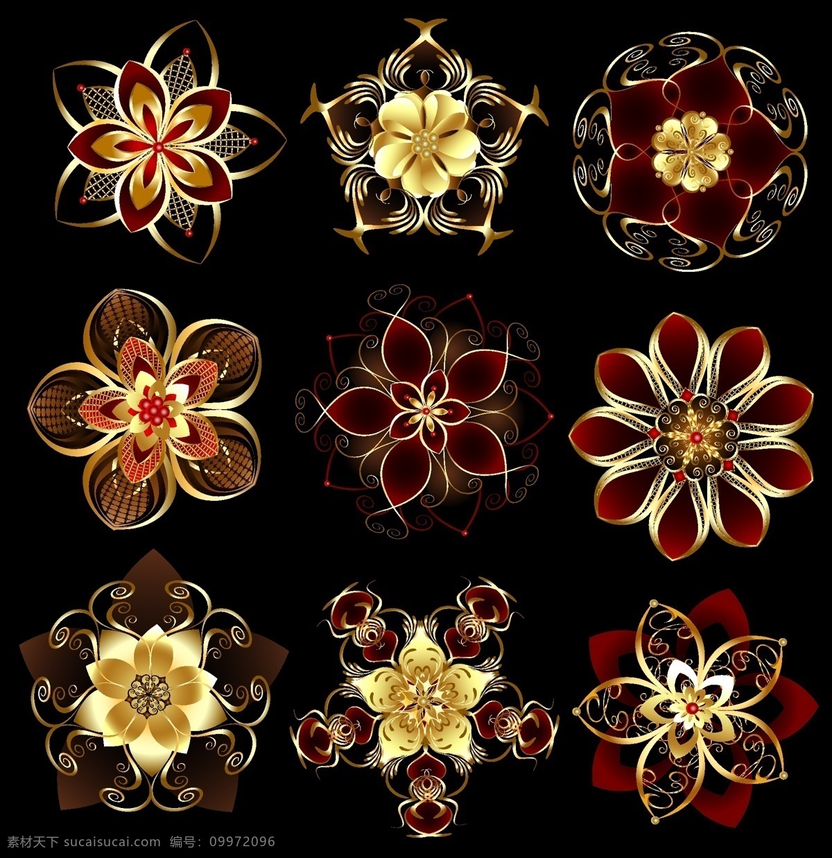 梦幻矢量花朵 花朵 鲜花 胸针 花瓣 盛开 手绘 绽放 花卉 彩色 金色 花纹 logo 图标 标志 标识 矢量 标志标识 小图标 标识标志图标