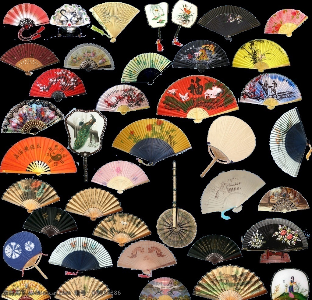 扇子 金色欧式花纹 丝带飘带 水墨瀑布流水 中国风 古典 字体 组合 元素 泼墨 丝绸