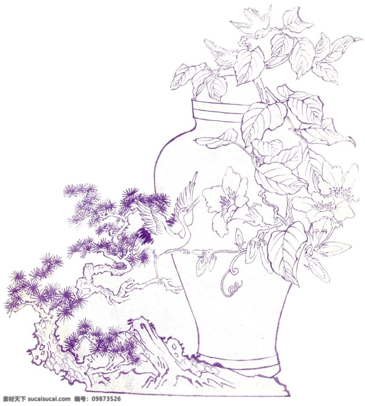 稀有 玉雕 花鸟 图稿 画画 古典 传统纹样 工笔 工艺 线描 白描 花纹 纹样 玉雕花鸟图稿 吉祥 花 鸟 鹤 花瓶 绘画书法 文化艺术