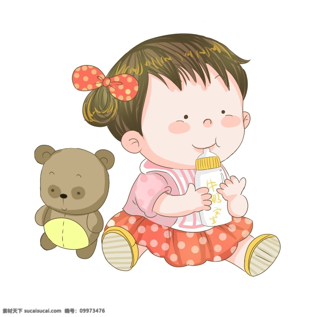 吃 奶 小宝宝 玩具 熊 插画 手绘婴儿 吃奶的小宝宝 玩具熊 健康小宝宝 可爱小宝宝 健康成长 卡通小宝宝 手绘