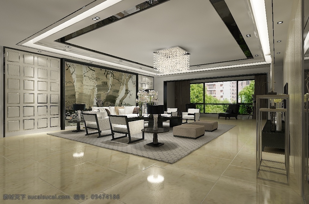 现代 中式 客厅 效果图 模型 明亮 厨房 背景墙 沙发 欧式 餐厅 卫生间 大理石 吊灯 挂画 地板 椅子 餐桌 茶几 门 窗帘