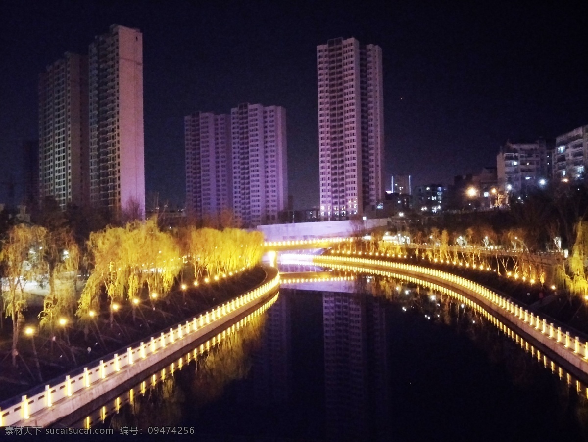 公园夜景 夜景 夜色 灯光 灯带 高楼 楼盘 楼盘广告 河道 建筑园林 园林建筑