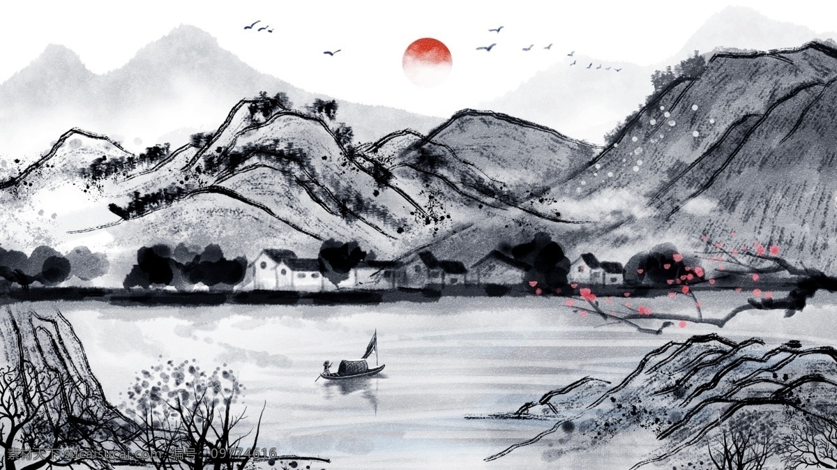 古典 古风 唯美 中国 水彩画 水墨画 插画 壁纸 中国水彩画 手机配图