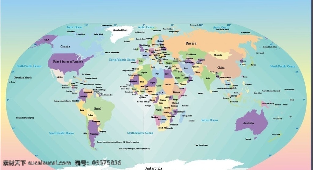 英语世界地图 英语国家名字 世界地图 国界线 全幅画面 高清 生活百科 pdf