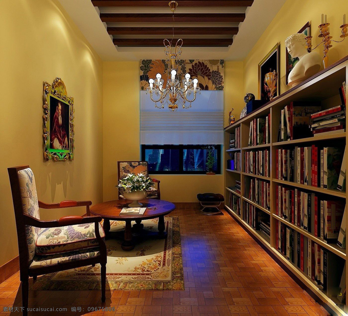 风情 书房 书柜 西班牙 效果图 家居装饰素材 室内设计
