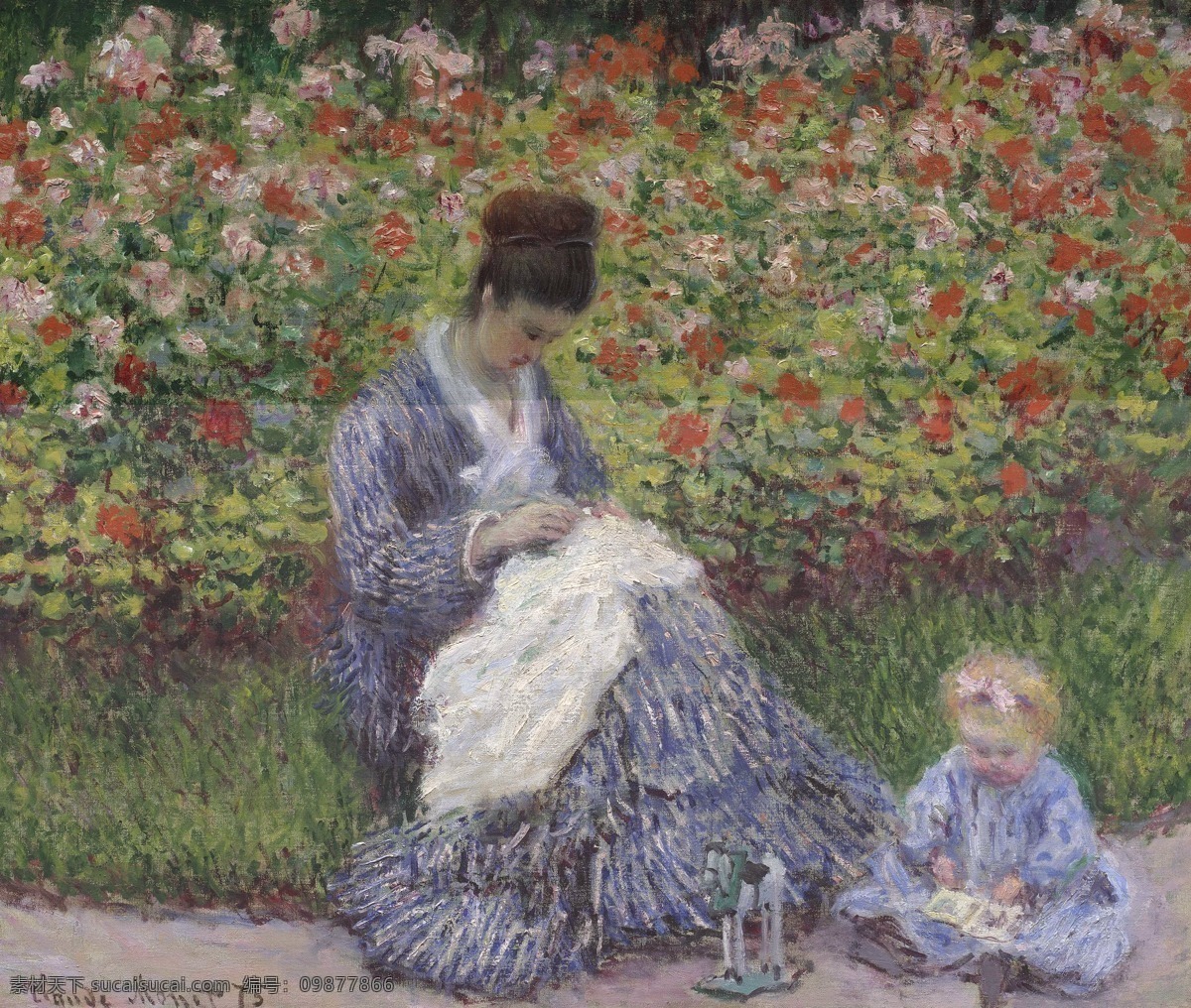 花园母子 莫奈 油画 花园 母子 穿和服的女人 印象派 文化艺术 绘画书法