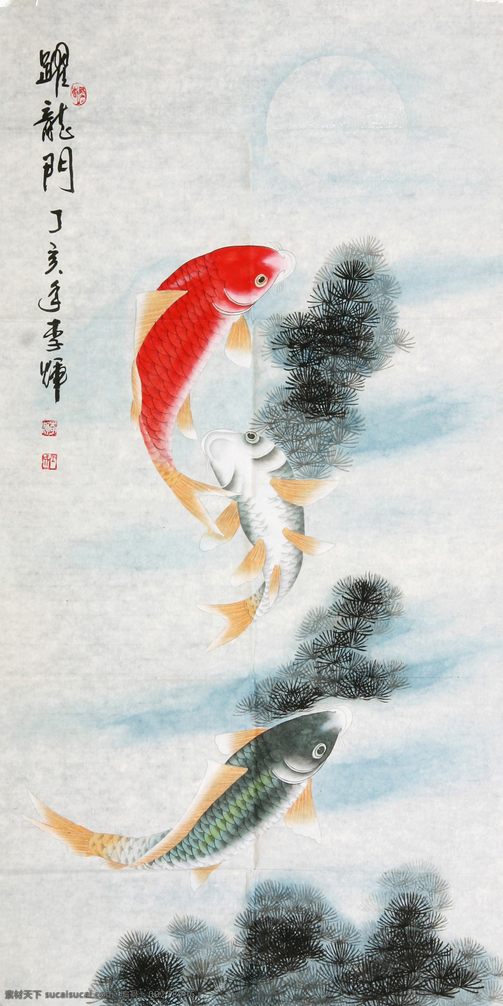 鱼戏 工笔 白描 图案 绘画 古典 传统纹样 神话传说 荷花 翠鸟 中国风 绘画书法 文化艺术