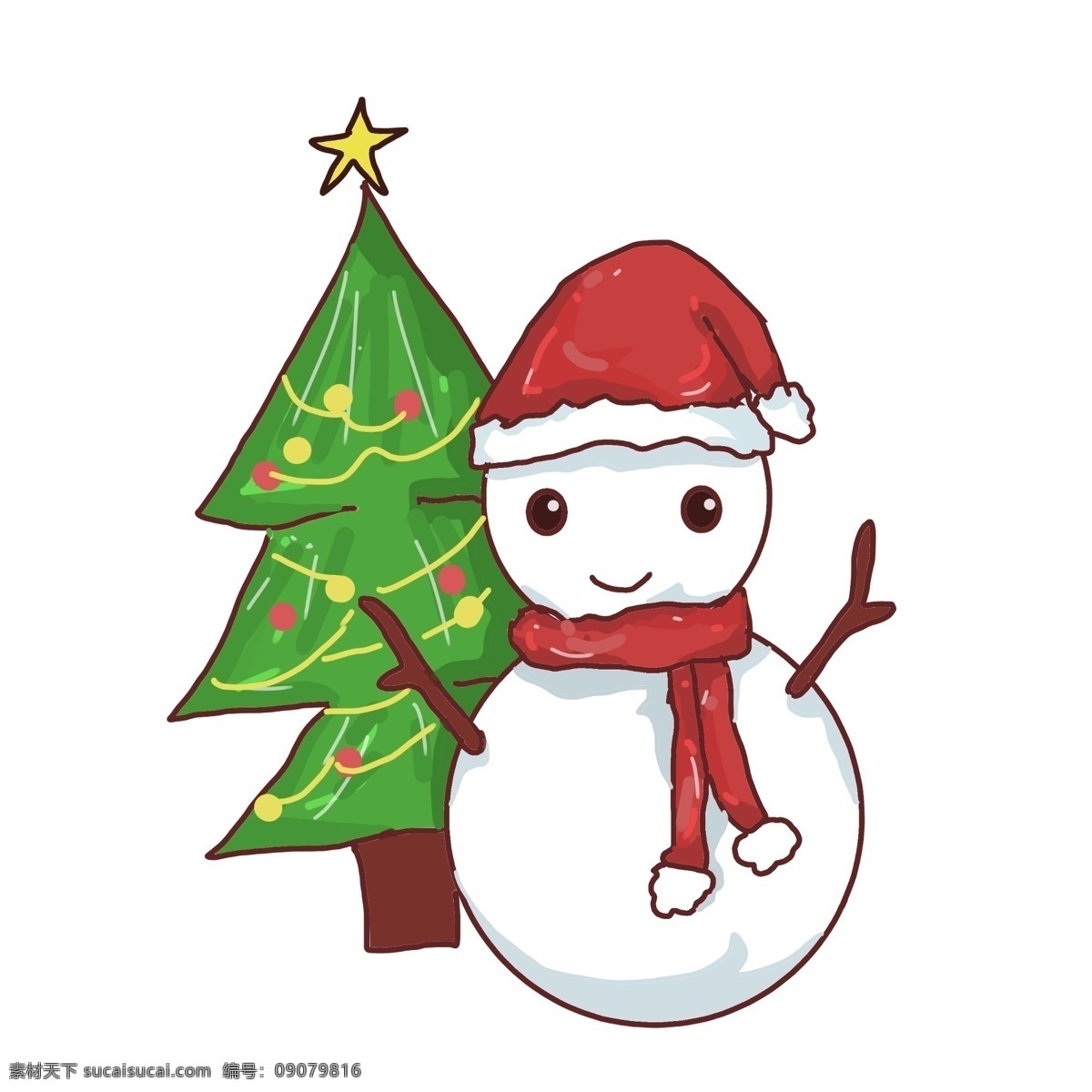手绘 圣诞节 雪人 插画 红色的帽子 洁白的雪人 快乐的圣诞节 愉快的圣诞节 圣诞节插画 创意