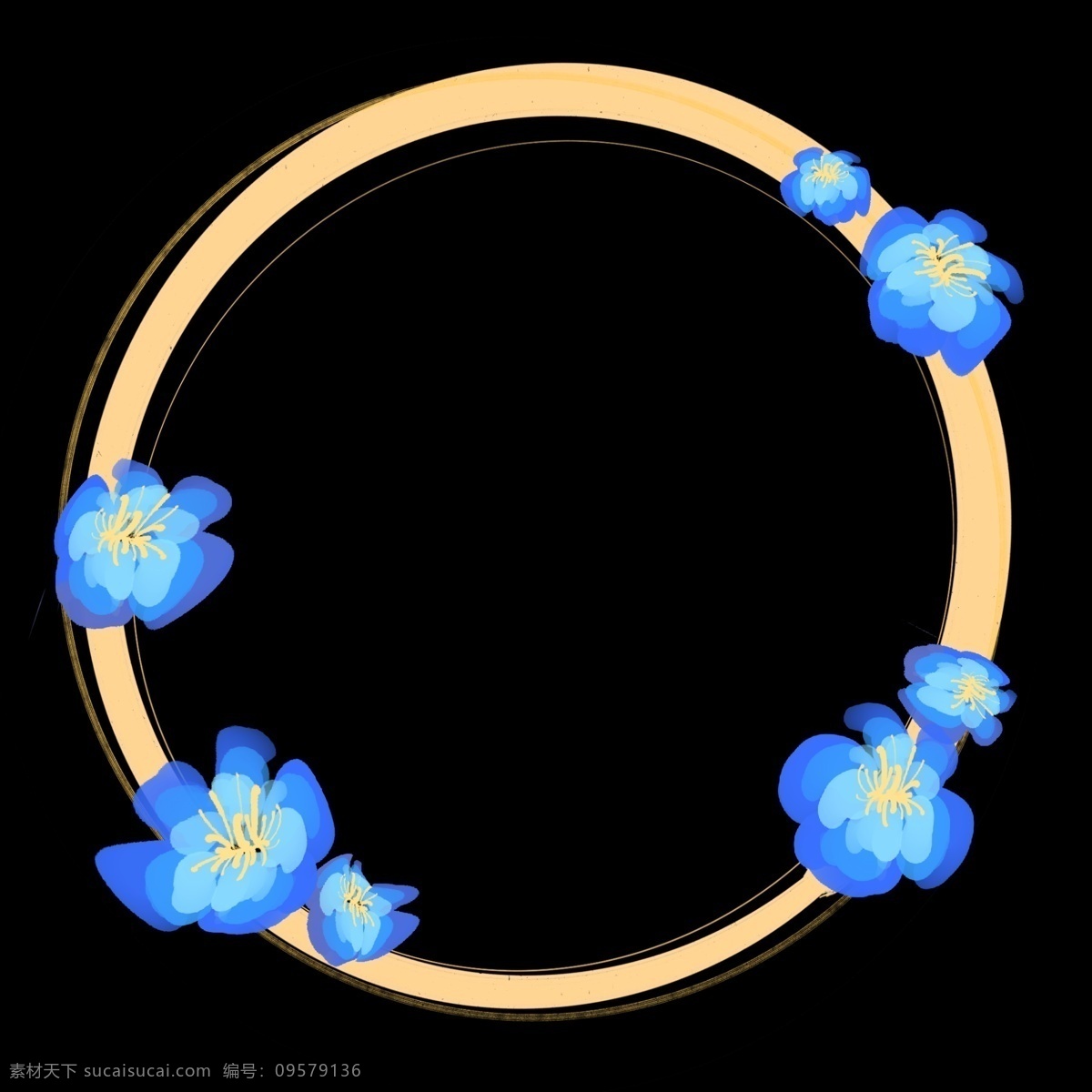 花环 边框 花朵 方形 圆形 免 扣 蓝色 免扣 鲜花 花 桃花 粉色 彩色 几何形状 简约 嫩叶 花瓣 可爱
