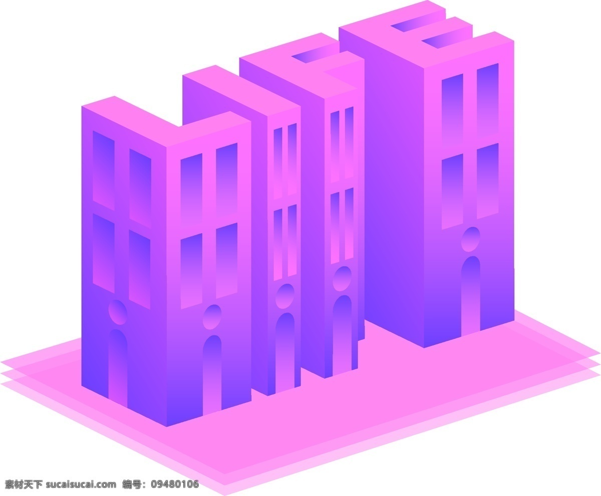 原创 商用 d 字体 办公楼 元素 紫色 渐变 立体 图标 房子 2.5d 办公 文字 life 设计元素 大楼 楼房