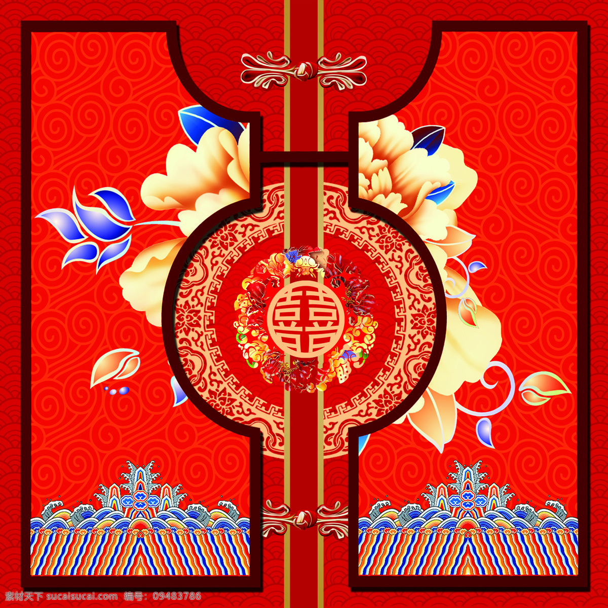 中式红色背景 中式婚礼 红色背景 中式素材 中式纹样 牡丹花