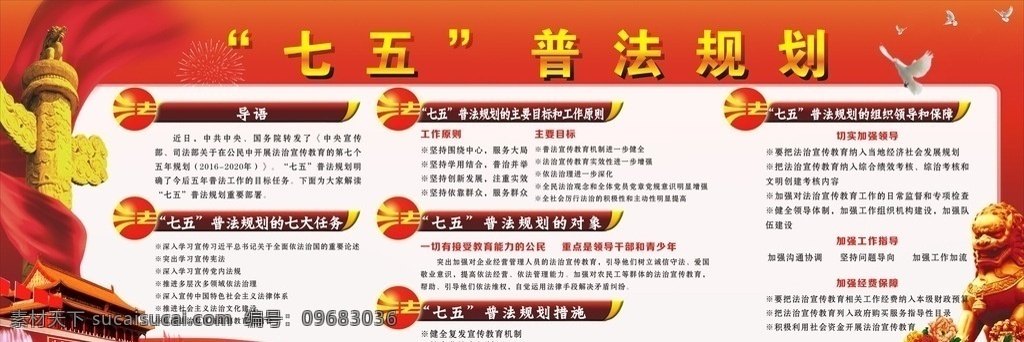 七五普法规划 七五 普法 规划 展板 红色