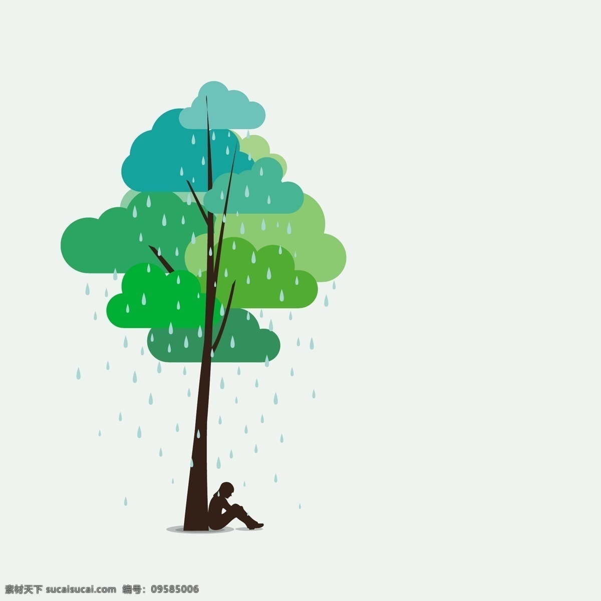下雨 午后 插画 矢量 eps格式 女子 矢量图 树木 下午 含 预览 图