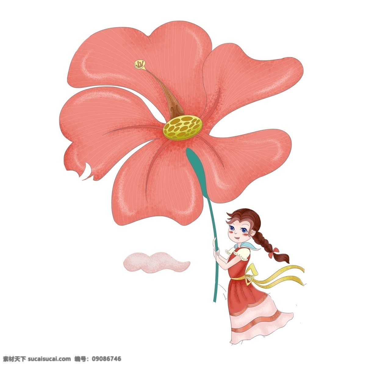 清新 花 少女 人物 元素 人物插画 手绘元素 卡通 时尚 女孩 装饰 拿花少女