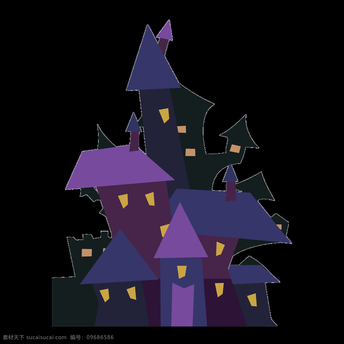 卡通 城堡 商用 元素 紫色 创意设计 万圣节 插画元素 房屋 夜晚 万圣节前夜