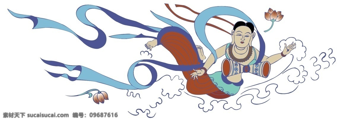 飞天 敦煌壁画 壁画 伎乐飞天 模板下载 飞天壁画 敦煌 飞天设计素材 飞天模板下载 分层 源文件