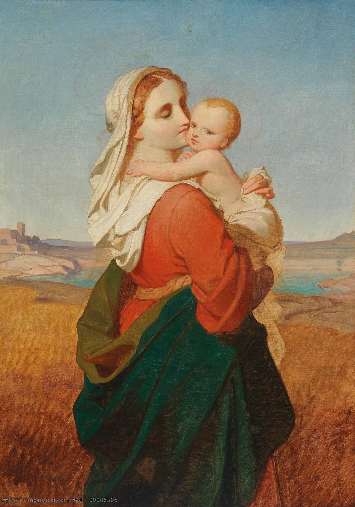 圣母与圣婴 圣经故事 圣玛丽娅 感应上天 灵气 涎育耶稣 宗教油画 19世纪油画 油画 文化艺术 绘画书法