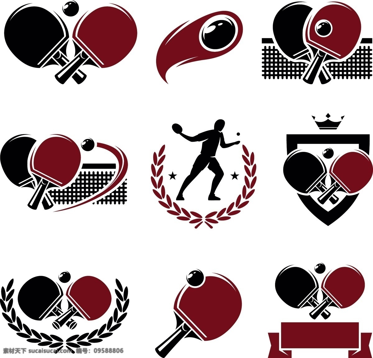 体育标志 乒乓球 皇冠 麦穗 橄榄枝 矢量 图标 标志 标签 logo 小图标 标识标志图标