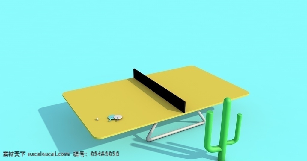 乒乓球桌 乒乓球 乒乓球拍 仙人掌 建模素材 3d设计 其他模型 c4d