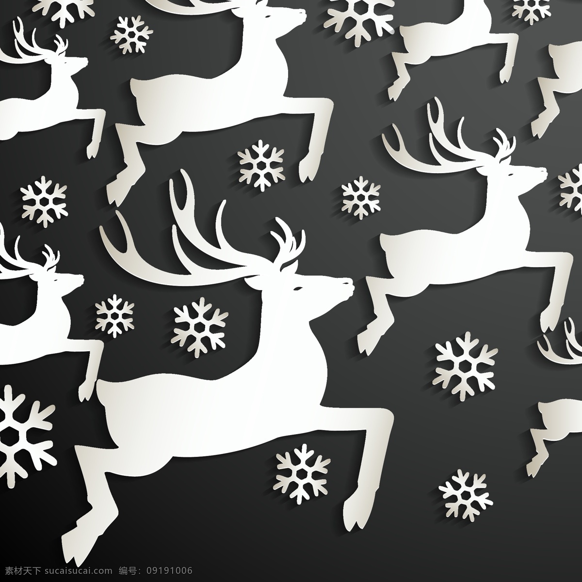黑色 背景 上 驯鹿 雪花 圣诞节 庆祝 快乐 节日 鹿 装饰 十二月 文化 欢乐 季节 问候 赠送 传统 夏娃